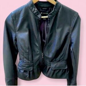 NWOT~Midnight Blue Ruffled Vegan Leather Moto Jacket